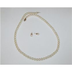 Pearl 10K Gold Filigree Clasp Necklace Earrings Set