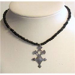 Tribal African Ethnic Tuareg Cross Onyx Black Necklace