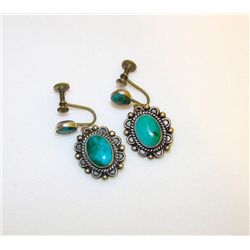 Old Pawn Navajo Sterling Silver Turquoise Earrings