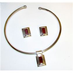 Los Ballesteros Mexican Sterling Carnelian Necklace Set