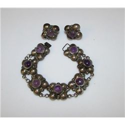 Taxco Sterling Amethyst Bracelet and Earrings Pre Eagle