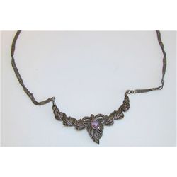 Sterling Silver Marcasite Amethyst Necklace