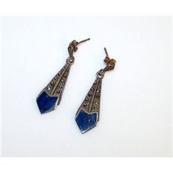 Sterling Silver Marcasite Lapis Lazuli Dangle Earrings