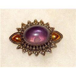 Vintage Taxco Mexican Sterling Silver Purple Brooch