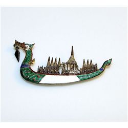 Siam Sterling Enamel Dragon Boat Brooch