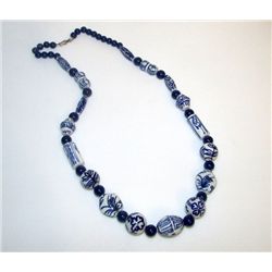 Chinese White and Blue Porcelain Beads Necklace