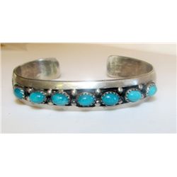 Navajo Sterling Silver Turquoise Cuff Bracelet By Yazzi