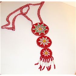 Native American  Red Beaded Medallion Necklace