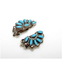 Zuni Sterling Silver Turquoise Needlepoint Earrings