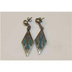 Taxco Turquoise and Malachite Pierced Earrings