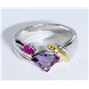 Image 1 : Sterling Silver .925  Amethyst w/ Ruby Ring Two Toned