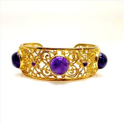 Sterling Silver .925 Filigree Amethyst Gold tone Cuff