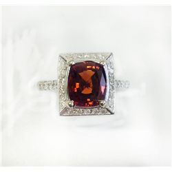 MALAYA GARNET 3.20CT, 14K W/G RING 7.04GRAM / DIAMOND 0.98CT