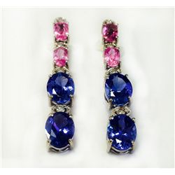 PINK TOURMALINE 2.19CT / TANZANITE 5.83CT, 14KW/G EARRING 3.90GRAM / DIAMOND 0.32CT