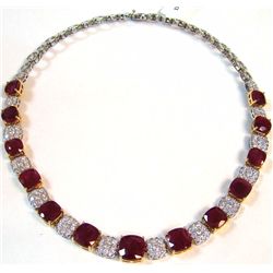 Burma Color   Ruby 41.51 ct, RD DIA 6.59, 18kt Necklace