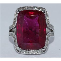 Rubellite  16.69 ctw & Diamond Cocktail Ring 14KW