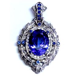 Tanzanite  18.98 ctw Blue Sapphire Diamond Pendant 14KW