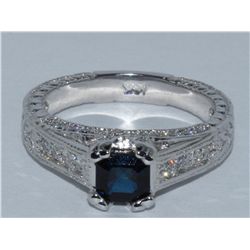 Ceylon Blue Sapphire 1.59 ctw Diamond Ring 14KW