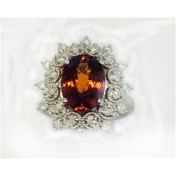 MALAYA GARNET 4.25CT, 14K W/G RING 5.28GRAM / DIAMOND 0.59CT