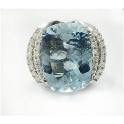 AQUAMARINE 26CT, 14K W/G RING 16.81GRAM / DIAMOND 1.19CT