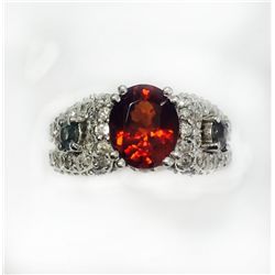 ALEXANDRITE RD 0.35CT / MALAYA Garnet OVAL 2.45CT,  14K W/G RING 6.67GRAM / DIAMOND RD 1.43CT