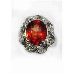 SPESSARTITE OVAL 3.43CT, 14K W/G RING 6.15GRAM / DIAMOND RD 0.27CT