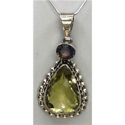 Sterling Silver .925 Lemon Quartz w/ Mystic Topaz Pendant