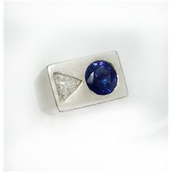 BLUE SAPPHIRE RD 1.50CT, GLS 9188 PLATINUM 19.65GRA / DIAMOND TRILION 0.60CT