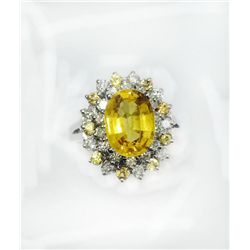 YELLOW SAPPHIRE 0.37CT / YELLOW SAPPHIRE OVAL 3.19CT CENTER,  14K W/G RING 5.48GRAM / DIAMOND RD 0.6