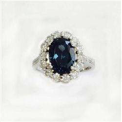 BLUE SPINEL 3.08CT, 14K W/G RING 4.41GRAM / DIAMOND RD 0.76CT