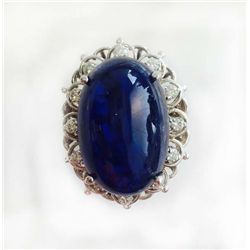 TANZANITE CAB  31.29CT,  14K W/G RING 9.28GRAM / DIAMOND RD 0.46CT