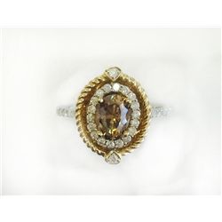 CHOCOLATE DIAMOND 0.94CT, 14K W/Y/G RING 3.10GRAM / W.DIAMOND 0.40CT