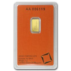 1 gram Valcambi Gold Bar (In Assay) .9999 Fine