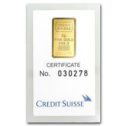 2 gram Statue of Liberty Credit Suisse Gold Bar (In Assay)