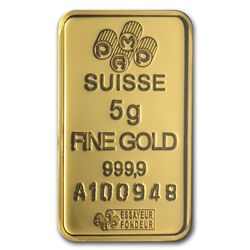 5 gram Pamp Suisse Gold Bar .9999 Fine (In Assay)