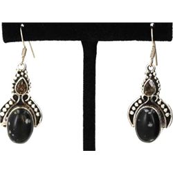 Sterling Silver .925 Vintage Black Gem Earrings