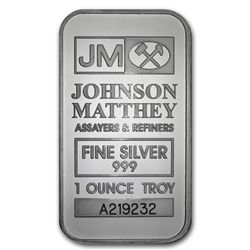 1 oz Johnson Matthey Silver Bar (New-JM Logo Reverse) .999 Fine