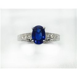 BLUE SAPPHIRE OVAL 1.65CT, 14K W/G RING 3.05GRAM / DIAMOND RD 0.13CT