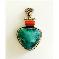 Sterling Silver .925 Coral & Turquoise Pendant 15.71g