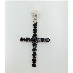 Sterling Silver .925 Black Onyx Cross Pendant 13.31g Dim.35x60mm