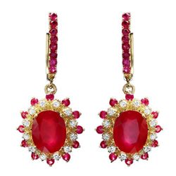 14k Gold 9.41ct Ruby 0.61ct Diamond Earrings