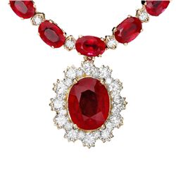 14k Gold 40.52ct Ruby 2.56ct Diamond Necklace