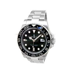 40mm Gents Rolex Stainless Steel Oyster Perpetual GMT-Master II Watch. Black Dial. Black Ceramic Bez