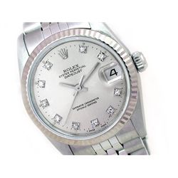 31mm Midsize Rolex Stainless Steel Oyster Perpetual Datejust Watch. Silver 10R Dial. 18k White Gold