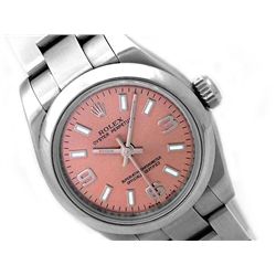 24mm Lady Rolex Stainless Steel Oyster Perpetual Watch. Salmon Dial. Stainless Steel Smooth Bezel. S