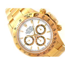 40mm Gents Rolex 18k Yellow Gold Oyster Perpetual Daytona Cosmograph Watch. White Dial. 18k Yellow G