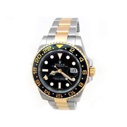 40mm Gents Rolex 18k Gold & Stainless Steel Oyster Perpetual GMT-Master II Watch. Black Dial. 18k Ye