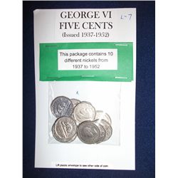 1937 TO 1952 CANADIAN KING GEORGE VI NICKELS