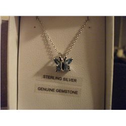STERLING SILVER GENUINE BLUE TOPAZ BUTTERFLY PENDANT WITH CHAIN