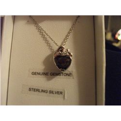 STERLING SILVER 2 CTS GENUINE AMETHYST AND 0.01 CT DIAMOND HEART PENDANT WITH CHAIN